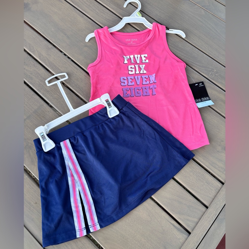 Pink Tank Top and Navy Skirt Set
